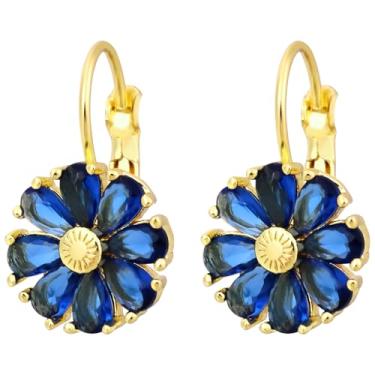 Imagem de Brincos de Alavanca com Pedra de Nascimento, Brincos Florais Vintage Joias da Moda Presente com Pedras Preciosas Florais para Mulheres Festa Verão Praia Férias (Azul)