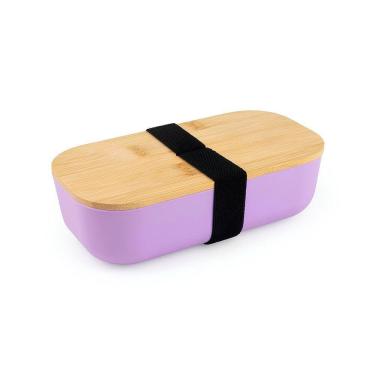 Imagem de Pote Organizador Lancheira Plástica Armazena 700 Ml Tampa De Bambu Com Trava Elástico Pote Cor Lilás