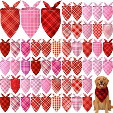 Imagem de Abbylike 50 bandanas xadrez para cães dia dos namorados bandanas vermelhas rosa para cães triângulo lenço babador cachecol para animais de estimação fantasia romântica acessórios acessórios pet shops