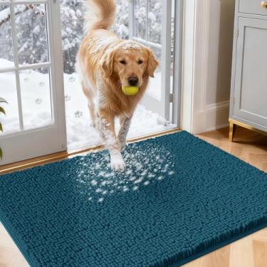 Imagem de IM HOME Tapetes de porta para cães de 91,4 cm x 61 cm azul-petróleo, tapete absorvente de chenille, tapete de porta interno pesado antiderrapante, tapete macio para cama de cachorro, tapete frontal