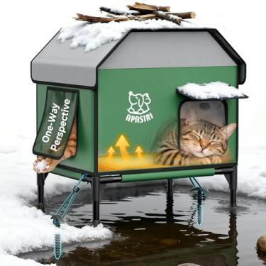 Imagem de Apasiri Casa de gato aquecida ao ar livre para o inverno: isolada com almofada de aquecimento, abrigo de inverno indestrutível à prova de intempéries, suporte elevado para manter o interior seco para