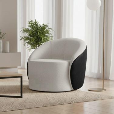 Imagem de Poltrona Sala Orgânica Lua Fixa Sintético Pu Preto/bouclê Cinza D03 - D'rossi