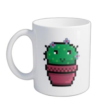Imagem de Caneca Xícara de Café Porcelana 300ml com Desenho Cacto Pixelado