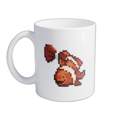 Imagem de Caneca Xícara de Café Porcelana 300ml Com Desenho Pixel Art Peixe Nemo