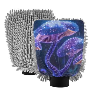 Imagem de ODAWA Luvas de lavagem de carro microfibra chenille, luvas de lavagem de carro azuis cogumelos para canhão de espuma, pacote com 2 20,5 x 30 cm