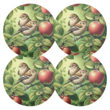 Imagem de Jogo americano para pássaros com árvore frutífera de 38 cm, tapete de prato de mesa de jantar, tapetes de mesa laváveis de PVC 4