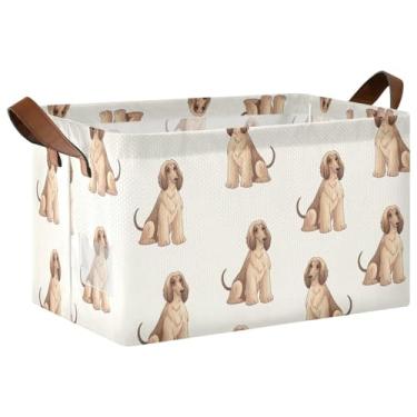 Imagem de Cestas de armário bege para cães de galgo afegão para prateleiras com alças, grande caixa de armazenamento para organização e quarto de armazenamento 17 x 29 x 25 cm, 1 pacote