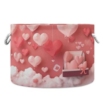 Imagem de Wassud Balão em forma de coração (3) cesta de armazenamento com alças cesta de lavanderia caixas de armazenamento redondas de lona cobertor de armazenamento para berçário 50,8 cm x 50,8 cm x 35,5 cm