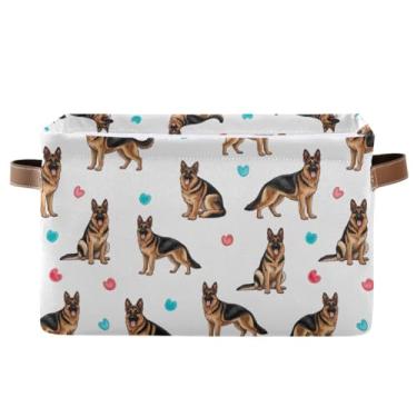 Imagem de Cestos de armazenamento retangulares com alças – cesta dobrável de tecido de lona de 36 cm x 26 cm para prateleiras, pastor alemão para escritório em casa, 1 pacote