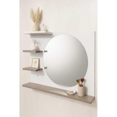 Imagem de Armario Espelheira com Espelho Redondo para Banheiro espelheira banheiro(Cinza com Branco)