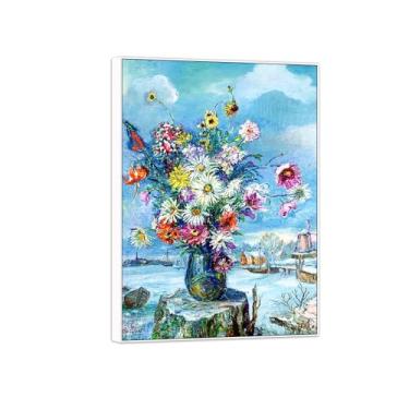 Imagem de David Burliuk Famosas impressões em tela de arte de parede prontas para pendurar. Amsterdã. Pintura com moldura branca para decoração de sala de estar 90 x 125 cm 35 x 49 pol