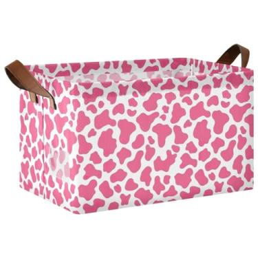 Imagem de Caixotes de armazenamento de brinquedos dobráveis com alças, 43 x 29 x 25 cm, caixas organizadoras, branco, rosa, com estampa de vaca para armário, 1 pacote
