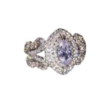 Imagem de Anéis de noivado de zircônia cúbica com olho de cavalo de borboleta branca banhada a ouro branco, alianças de compromisso, festas noturnas, presentes de dia dos namorados, alianças de eternidade para