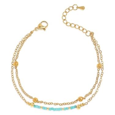 Imagem de Agriajun Pulseiras femininas de corrente de elos de contas douradas boho feitas à mão com contas douradas, acessórios festivos para presente de bijuteria., 5inches, Latão, Sem Pedra Preciosa