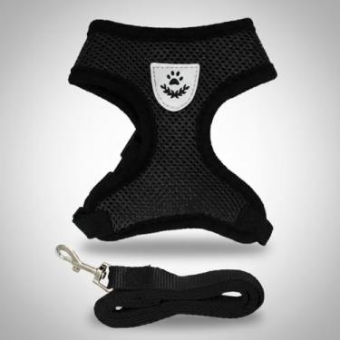 Imagem de Coleira Colete Pet Peitoral Respirável Com Guia Ajustável Para Cães E Gatos (S (P), Preto)