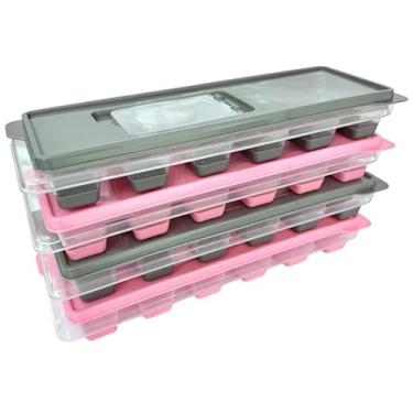 Imagem de Kit 4 Formas de Gelo Silicone com Tampa Enche Fácil (Rosa e Cinza)