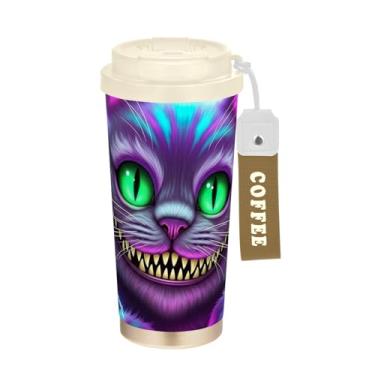 Imagem de Caneca de viagem de café fofa de gato brilhante, 40 ml com canudo e tampa, canecas de café de parede dupla isoladas a vácuo com revestimento cerâmico para escritório, escola, festa, acampamento