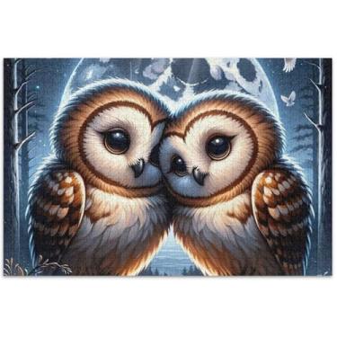 Imagem de Quebra-cabeça para adultos com corujas fofas Lovebirds 1000 peças, presentes para amantes de família, quebra-cabeças coloridos, desenho animado, 75 x 40 cm