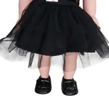 Imagem de Boneca Vavazinha Inspirada em Wandinha com Roupinha do Baile e Mãozinha, 31cm, Articulada, Borracha Macia, Preta, Acima de 3 Anos