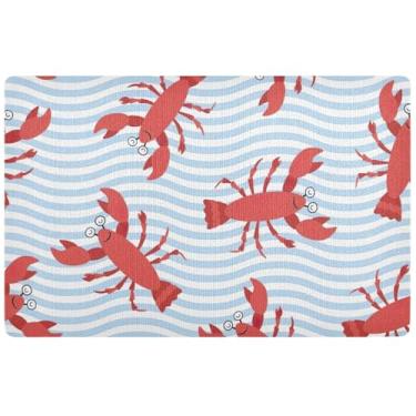 Imagem de TSENQUE Tapete de porta de lagosta ondulado personalizado com listras onduladas tapete engraçado de Halloween, tapetes externos para porta da frente tapetes antiderrapantes para entrada interna 81 x