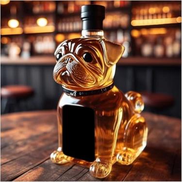 Imagem de Decantador de uísque em forma de pug, garrafa de vinho de vidro artesanal de 280 ml, utensílios de bar divertidos com tema animal, presentes para amantes de cães e amantes de uísque, decoração de bar