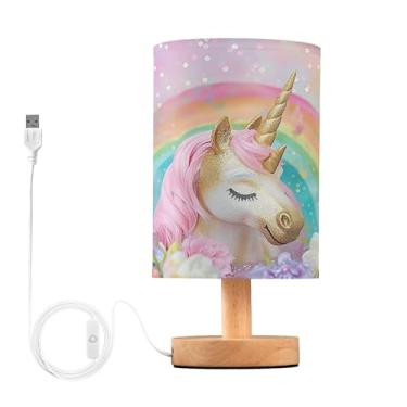 Imagem de UMIRIKO Abajur De Cabeceira Unicórnio Rosa Com Base Madeira E Porta Usb Para Sala Estar, Quarto Mesa 214B5433