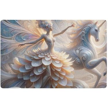 Imagem de TSENQUE Tapete de porta personalizado Fantástica Flor Fada Unicórnio Entrada Interior Decoração Tapetes com Base de Borracha Tapete de Sapato Lavável Impermeável 81,3 cm x 50,8 cm