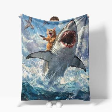 Imagem de Manta divertida de gato, macio, quente, aconchegante, oceano, tubarão, cobertores, felpudo, felpudo, gatos, tubarões, presentes náuticos, gaivota, presentes para sofá-cama, sofá, decoração de casa 152