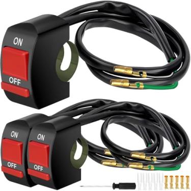 Imagem de MKBKLLJY 3 peças interruptor de guidão de motocicleta 22 mm 7/20.3 cm montagem no guidão botão vermelho interruptores com chave de fenda 3,5 mm bala conector fêmea para U5 U7 U2 motocicleta scooter