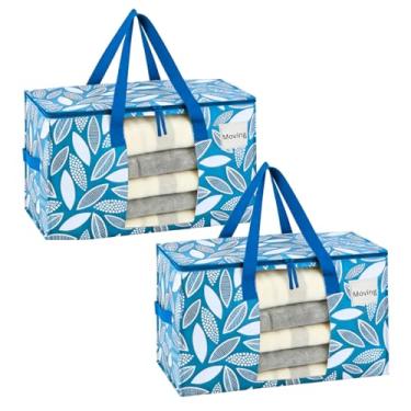 Imagem de VENO Pacote com 2 sacos de transporte, caixas de armazenamento com tampas, materiais de embalagem para faculdade, alternativas para caixas de mudança, dobrável, bolsa resistente (Spring Breeze, 2