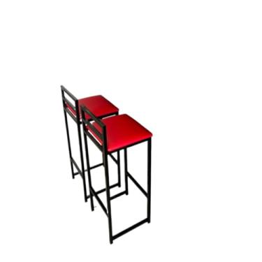 Imagem de Kit 2 Banqueta Alta/Baixa Quadrada Estilo Industrial Banco Casa Balcão Cozinha (Vermelho,Alta (87cm))