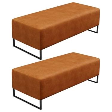 Imagem de Kit 02 Puffs Decorativo Sala de Estar Bali W01 Base Ferro 120x50 cm Couríssimo Canela - Lyam Decor