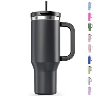 Imagem de Copo Térmico Com Canudo Dobrável 1,2 Litros Anti Vazamento, Frio 14 Horas Parede Duplas de Isolamento (Preto)