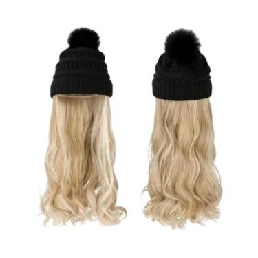 Imagem de Peruca Sintética Ondulada De 20 Polegadas Com Gorro De Tricô E Pompom,