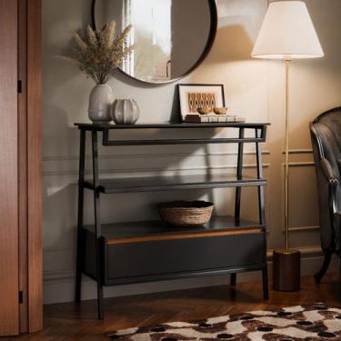 Imagem de Aparador Industrial Hall de Entrada 1 Gaveta Thor Preto Cedro com Pret