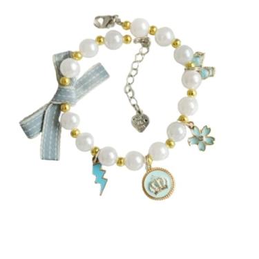 Imagem de Colar de pérolas decorações requintadas fofas joias de gato princesa coleira para animais de estimação (G, azul)