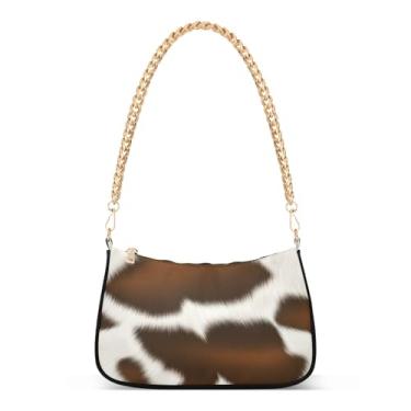 Imagem de Bolsa de ombro marrom bege com corrente artística Hobo, bolsa feminina Hobo, bolsa média moderna para uso diário e noturno