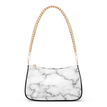 Imagem de Elegante bolsa de ombro com corrente de veias pretas de mármore branco, bolsa feminina Hobo para uso diário e noturno