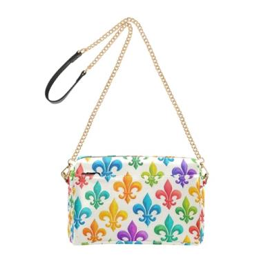 Imagem de Joitme Bolsa feminina colorida Fleur De Lis branca bolsa tiracolo bolsa para celular bolsa de ombro de couro PU alça de corrente