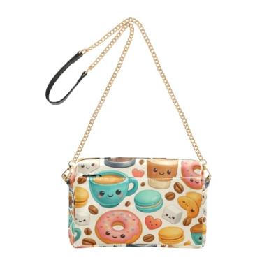 Imagem de Joitme Bolsa feminina tiracolo bolsa para celular linda alça de corrente de couro PU bolsa de ombro bonito desenho animado xícaras de café