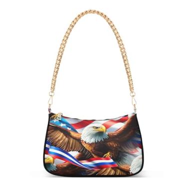 Imagem de Bolsa de ombro americana de corrente Hobo americana Bald Eagle, bolsa de mão de poliéster durável com fecho de zíper seguro e interior espaçoso