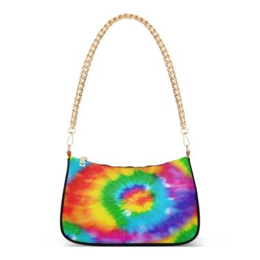 Imagem de Bolsa de ombro com corrente colorida Rainbow Tie Dye, bolsa feminina Hobo média, bolsa moderna para uso diário ou festa