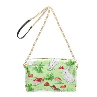 Imagem de Joitme Bolsa tiracolo feminina fofa de coelho gramado verde bolsa de ombro para celular bolsa de ombro de couro PU alça de corrente