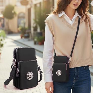 Imagem de Bolsa transversal pequena para mulheres, carteira vertical fina para celular com alça ajustável, bolsa de mão para celular, Preto, Casual