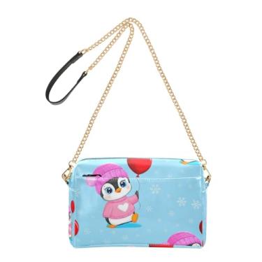 Imagem de Joitme Linda bolsa feminina azul claro pinguim bolsa tiracolo de couro PU com alça de corrente bolsa para celular