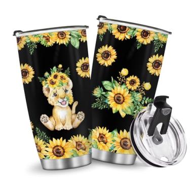 Imagem de Copos isolados copo caneca 590 ml presentes para meninos homens pais viagem essenciais acessórios essenciais devem ter alça gelada fria leão girassóis