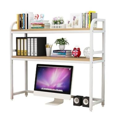 Imagem de Estante de mesa de computador industrial – Estante de mesa de 2 camadas para mesa de computador, suporte organizador de estante ajustável, rack de armazenamento de bancada de escritório aberto