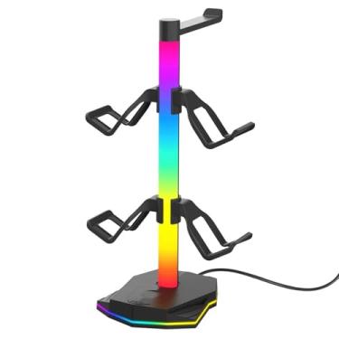 Imagem de Diydeg Suporte para Fone de Ouvido e Controlador, Ajuste Universal para 4 Controladores e 1 Fone de Ouvido Com Portas de Carregamento USB e Base Estável para Acessórios de Jogos e