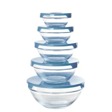 Imagem de Conjunto 5 Potes de Vidro com Tampa Plástica, Capacidades 120ml a 900ml, Empilháveis, Sortido, para Armazenamento de Alimentos