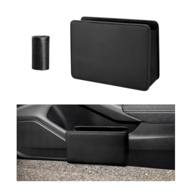 Imagem de MTRPS Caixote do lixo automotivo de couro dobrável organizador de lixo com um rolo de saco de lixo, mini caixa de lixo suspensa multifuncional recipiente de armazenamento para SUV caminhão RV (preto)